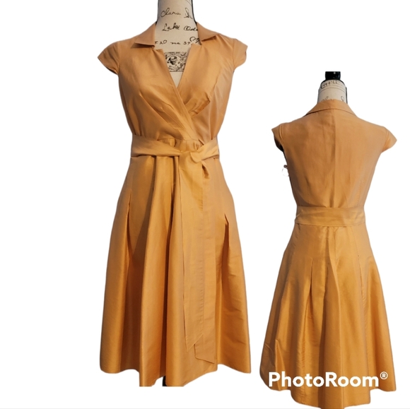 Anne Klein Mustard dress small 100% Silk - Picture 2 of 15